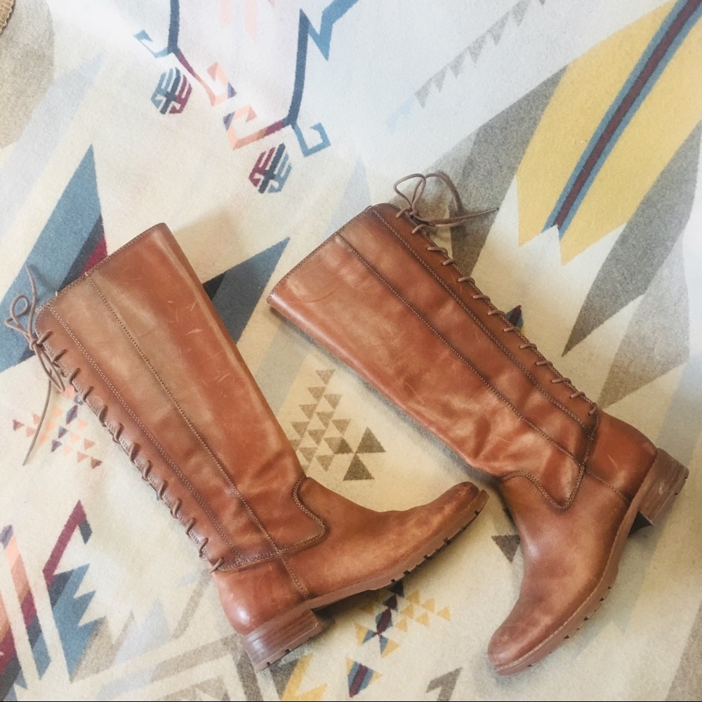 Tan Sofft Lace Up Riding Tall Boots